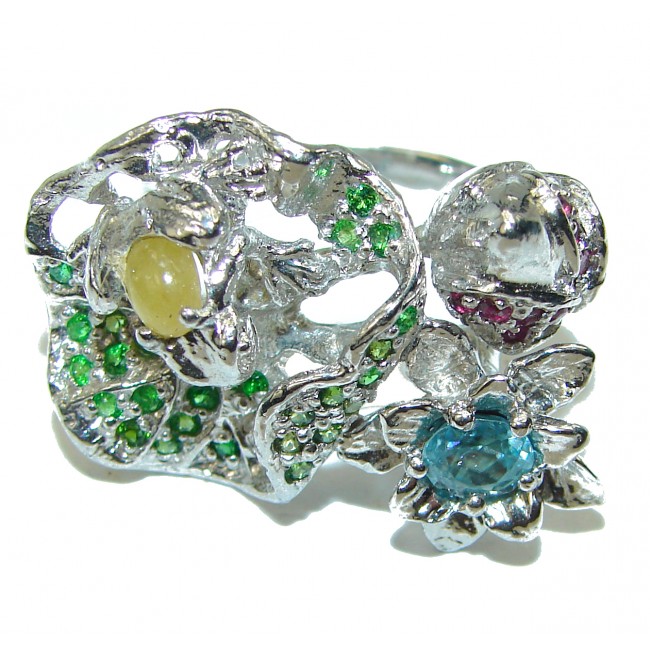 Abstract Design 10.5 carat multigems .925 Sterling Silver Handcrafted Ring size 9