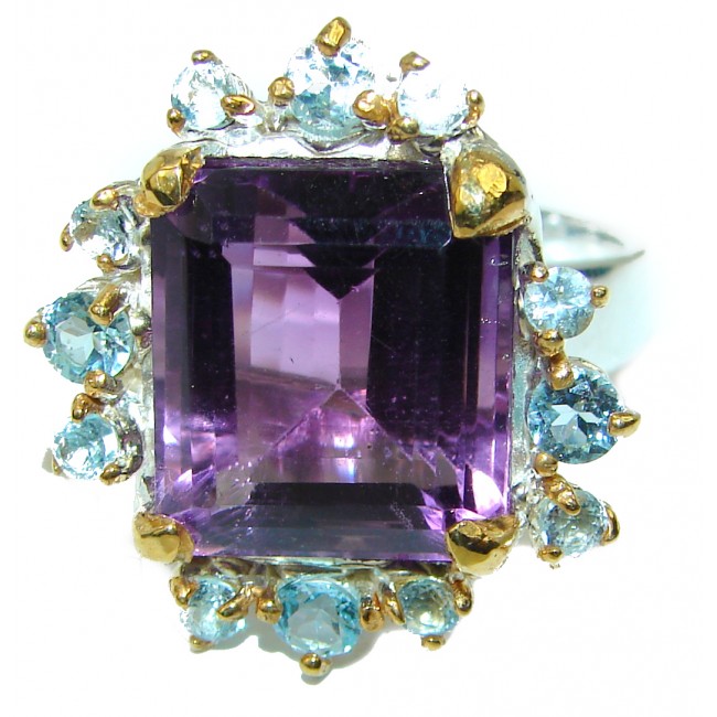 Spectacular 10.5 carat Amethyst 14K Gold over .925 Sterling Silver Handcrafted Ring size 8