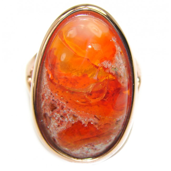 Golden Dream Genuine 14.9 carat Mexican Opal 18K Rose Gold over .925 Sterling Silver handmade Ring size 8