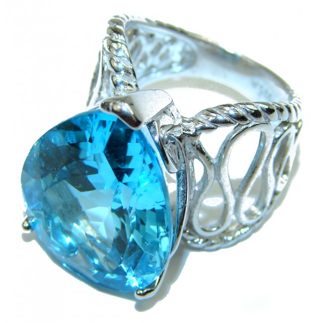 22.8 carat Large pear shape Swiss Blue Topaz .925 Sterling Silver handmade Ring size 5