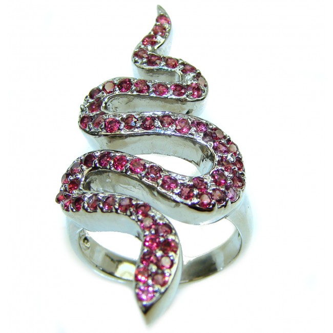 Red Snake authentic Garnet .925 Sterling Silver Large handcrafted Ring size 8