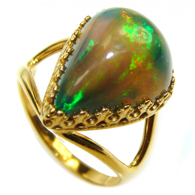 A Milky Way Genuine 14.9 carat Black Opal 18K Gold over .925 Sterling Silver handmade Ring size 7 1/2