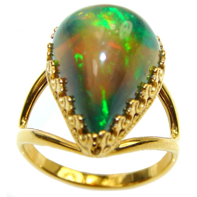 A Milky Way Genuine 14.9 carat Black Opal 18K Gold over .925 Sterling Silver handmade Ring size 7 1/2