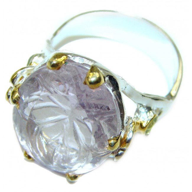 Spectacular 10.5 carat Pink Amethyst 2 tones .925 Sterling Silver Handcrafted Ring size 8