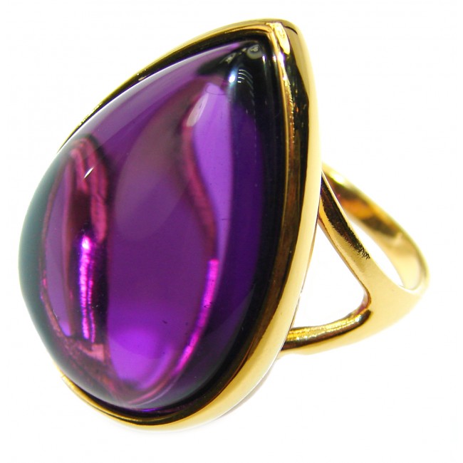 Spectacular Amethyst 14K Gold over .925 Sterling Silver Handcrafted Large Ring size 7 1/4