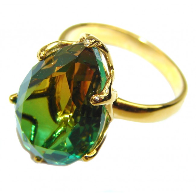15.2 carat Brazilian Tourmaline 18K Gold over .925 Sterling Silver Perfectly handcrafted Ring s. 7 3/4