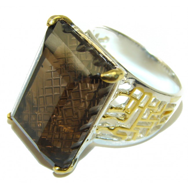 Beautiful carved Smoky Topaz 14K Gold over .925 Sterling Silver Ring size s. 8 1/4