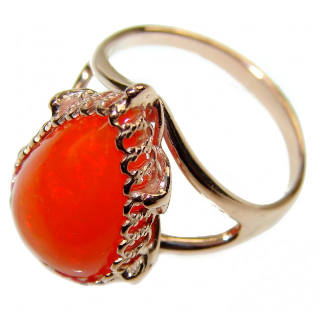 Sun energy Mexican Opal 18K Rose Gold over .925 Sterling Silver handcrafted Ring size 9 1/4