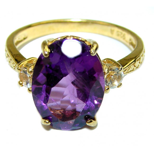 Spectacular 7.5 carat Amethyst 18K Gold over .925 Sterling Silver Handcrafted Ring size 8