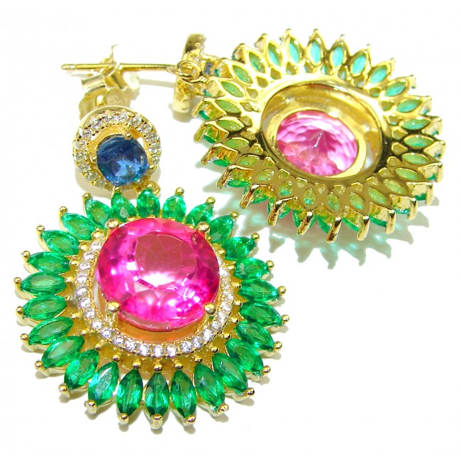 Belle'Amore Pink Topaz Emerald 18K Gold over .925 Sterling Silver handcrafted earrings