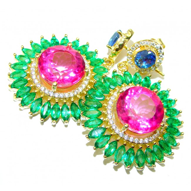 Belle'Amore Pink Topaz Emerald 18K Gold over .925 Sterling Silver handcrafted earrings