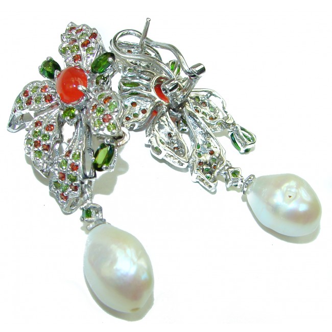 Marilyn Pearl Orange Mexican Opal .925 Sterling Silver handcrafted Earrings