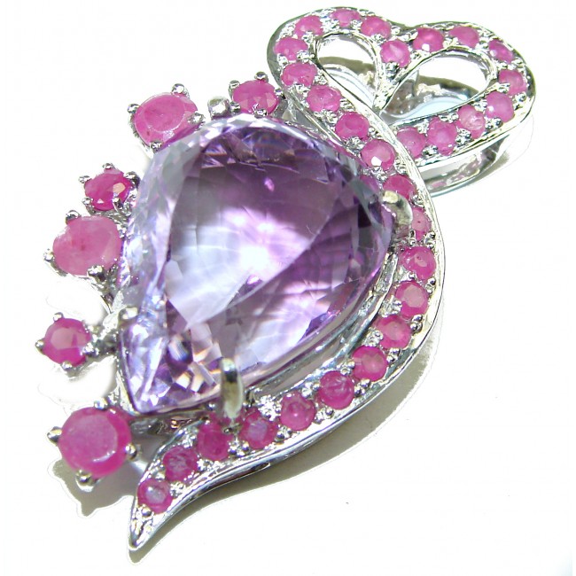 Vintage Design 19.2 carat Pink Amethyst Ruby .925 Sterling Silver handcrafted Pendant