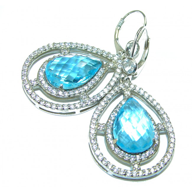 Drops of Rain genuine Swiss Blue Topaz .925 Sterling Silver handcrafted earrings