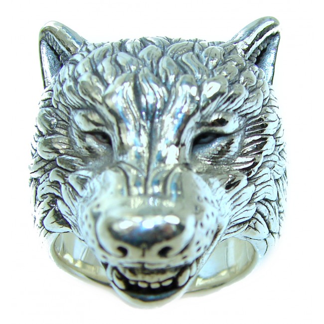 Large Wolf's head Large Bali made .925 Sterling Silver handcrafted Ring s. 7 1/4