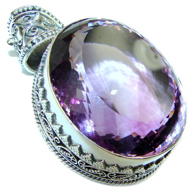 Cosmic Best quality 59.9 grams Oval cut Genuine Pink Amethyst .925 Sterling Silver handcrafted pendant