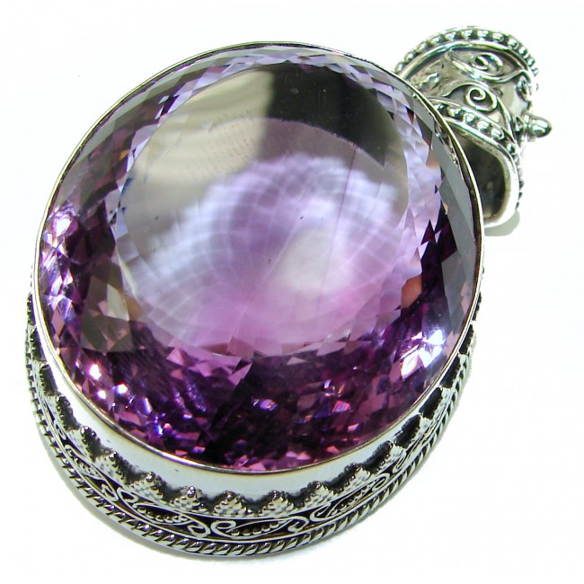 Cosmic Best quality 59.9 grams Oval cut Genuine Pink Amethyst .925 Sterling Silver handcrafted pendant