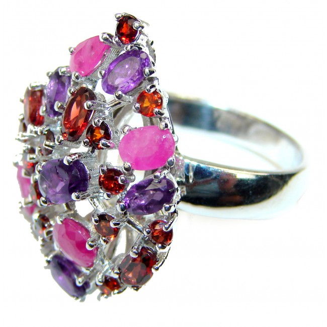 Lavish design authentic Ruby Amethyst .925 Sterling Silver Statement handcrafted Ring size 8 1/4