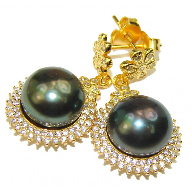 Luxury Black Pearls 14K Gold over .925 Sterling Silver handcrafted earrings