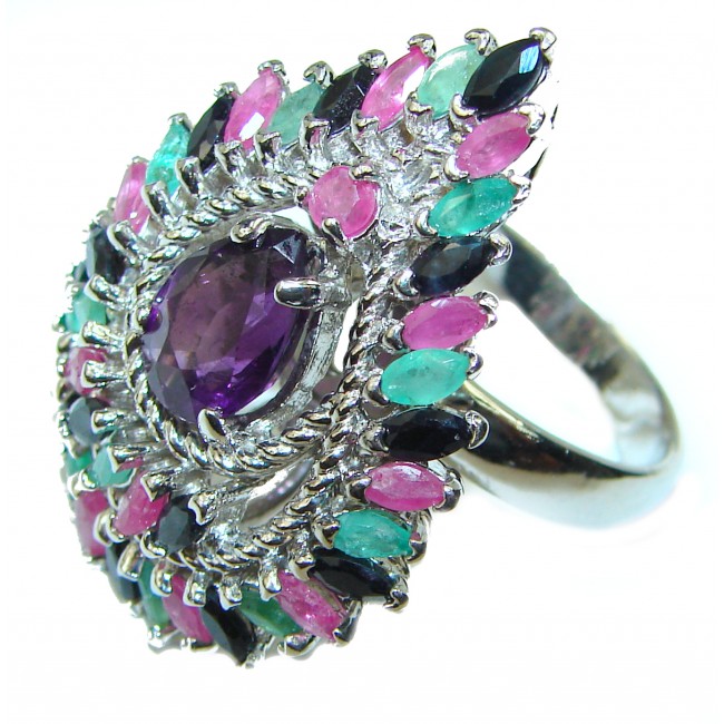 Fancy Amethyst .925 Sterling Silver Handcrafted Ring size 8