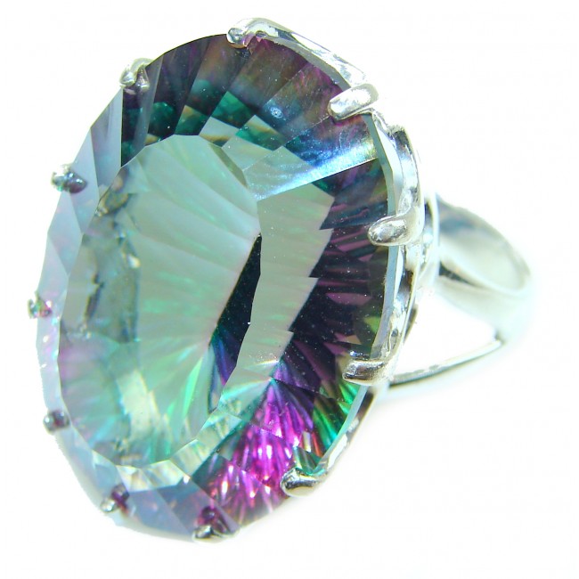 Massive Mystic Topaz .925 Sterling Silver handcrafted Large ring size 8 1/4