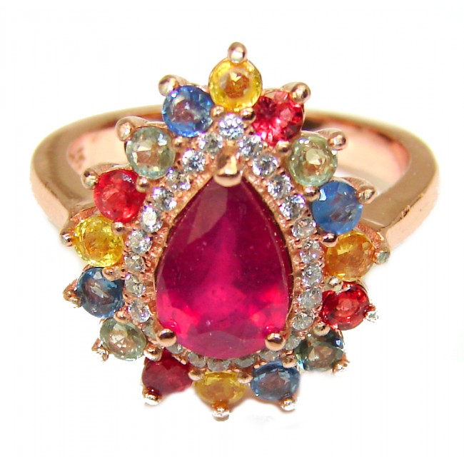 New Universe Ruby Sapphire 14K Rose Gold over .925 Sterling Silver handmade Ring size 6 1/4