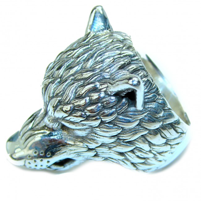 Large Wolf's head Large Bali made .925 Sterling Silver handcrafted Ring s. 8