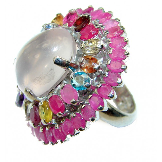 HUGE Exceptional Quality Authentic Brazilian Rose Quartz .925 Sterling Silver Ring size 7