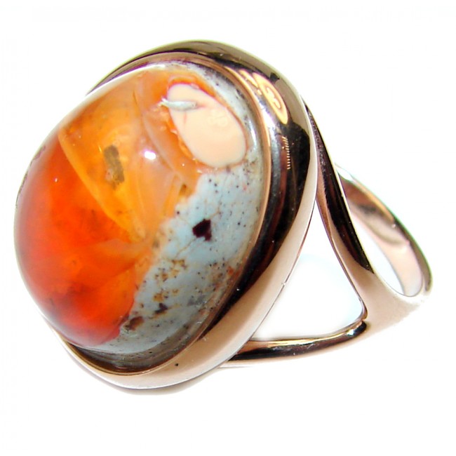 Planet Mars Natural Mexican Fire Opal 18K Gold over .925 Sterling Silver handmade RING SIZE 8 1/4