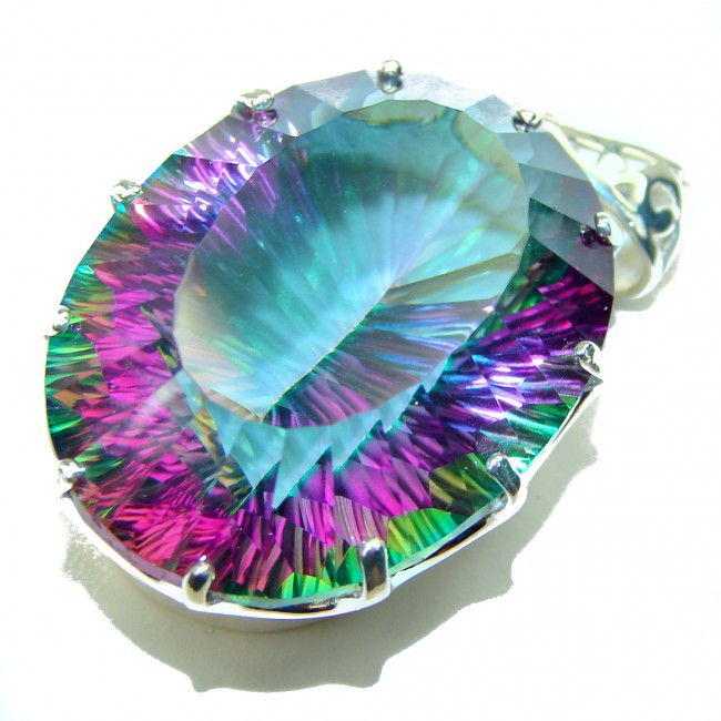 50.2 carat oval cut Mystic Topaz .925 Sterling Silver handcrafted Pendant