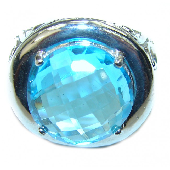 20.5 carat Fancy Swiss Blue Topaz .925 Sterling Silver handmade Ring size 7 1/2