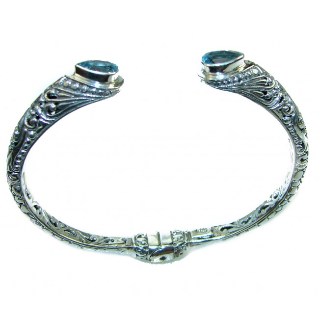 Bali MADE Balinese Aquamarine .925 Sterling Silver handcrafted Statement Bracelet / Cuff