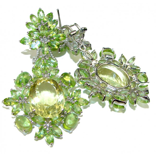 Touch of Spring Natural Citrine Peridot .925 Sterling Silver handmade Statement earrings