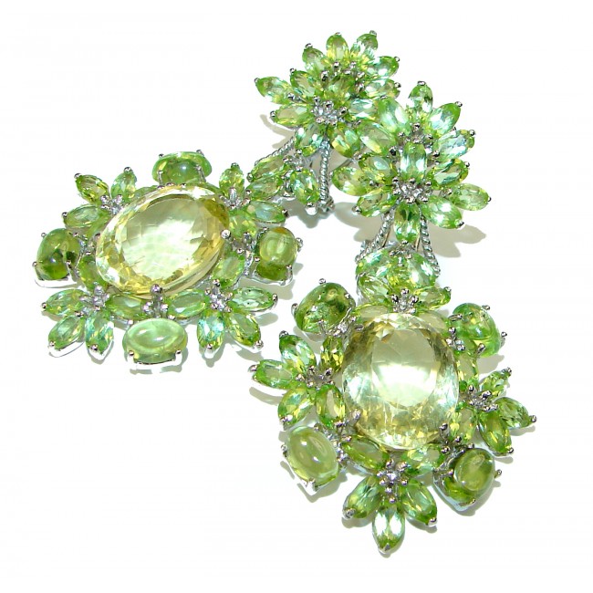 Touch of Spring Natural Citrine Peridot .925 Sterling Silver handmade Statement earrings