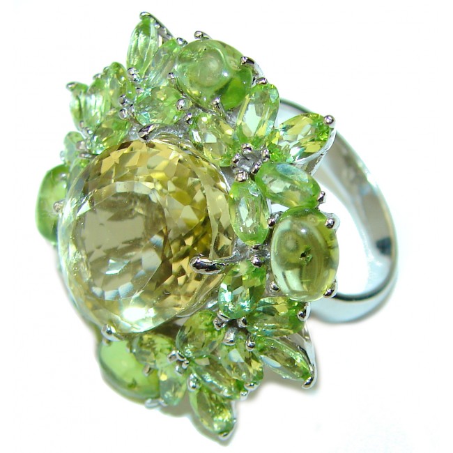 Touch of Spring Natural Citrine Peridot .925 Sterling Silver handmade Statement Ring size 8
