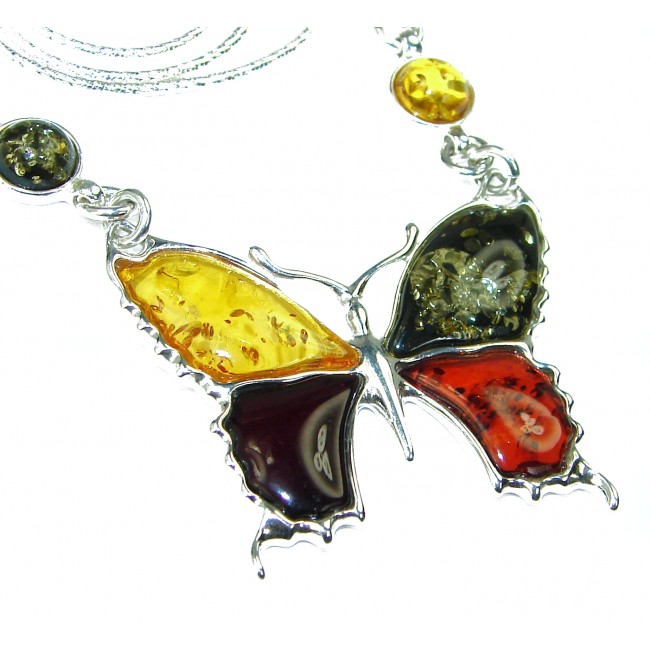 Colorful Baltic Amber .925 Sterling Silver handmade Necklace