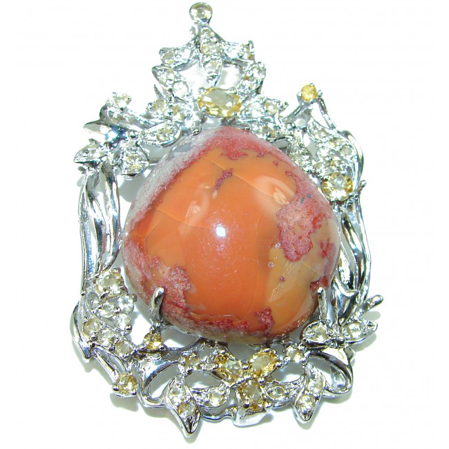Royal Style Natural Mexican Fire Opal .925 Sterling Silver handmade Pendant Brooch