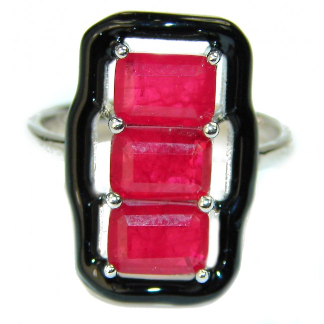 Very Unique Ruby black enamel .925 Sterling Silver handmade Ring size 8