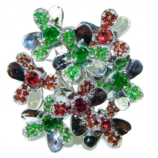 Large Rose Garden authentic Garnet Chrome Diopside .925 Sterling Silver Large handcrafted Ring size 7 1/4