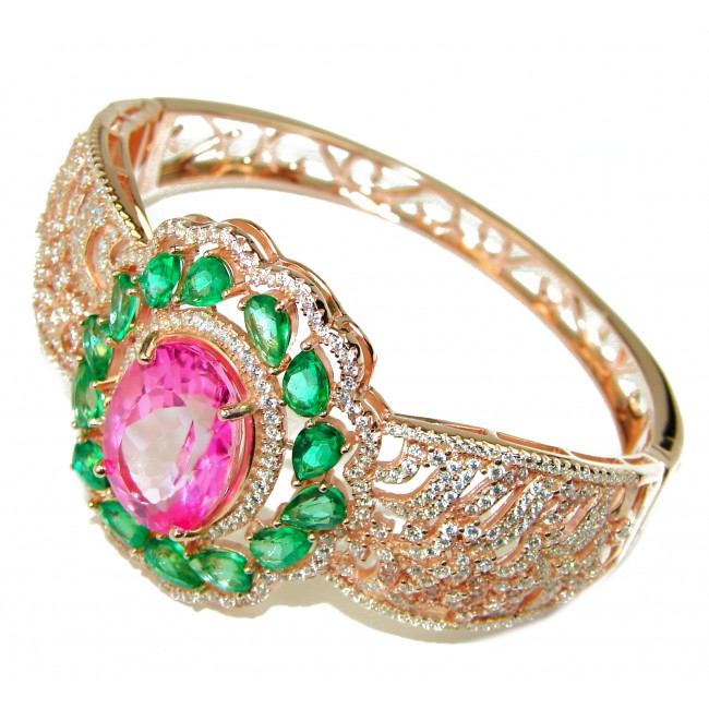 Chunky Luxury Pink Rainbow Topaz 14K Rose Gold over .925 Sterling Silver handmade Cuff/Bracelet