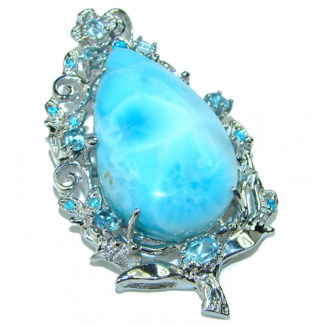 Crystal Lagoon genuine Blue Larimar .925 Sterling Silver handmade Pendant and Brooch