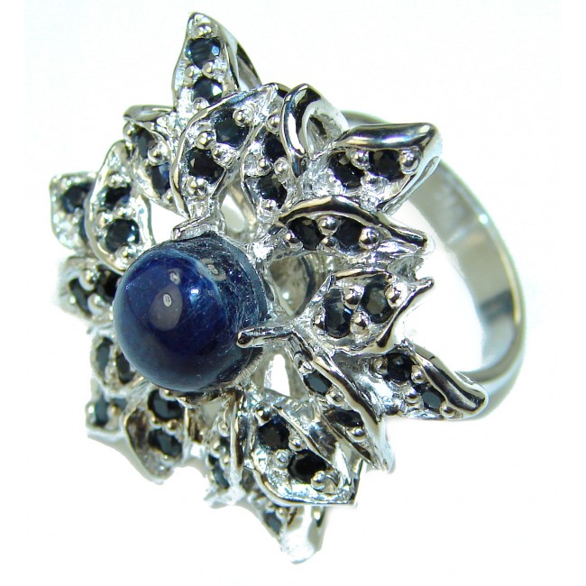 Blue Star genuine Sapphire .925 Sterling Silver Large handcrafted Ring size 7