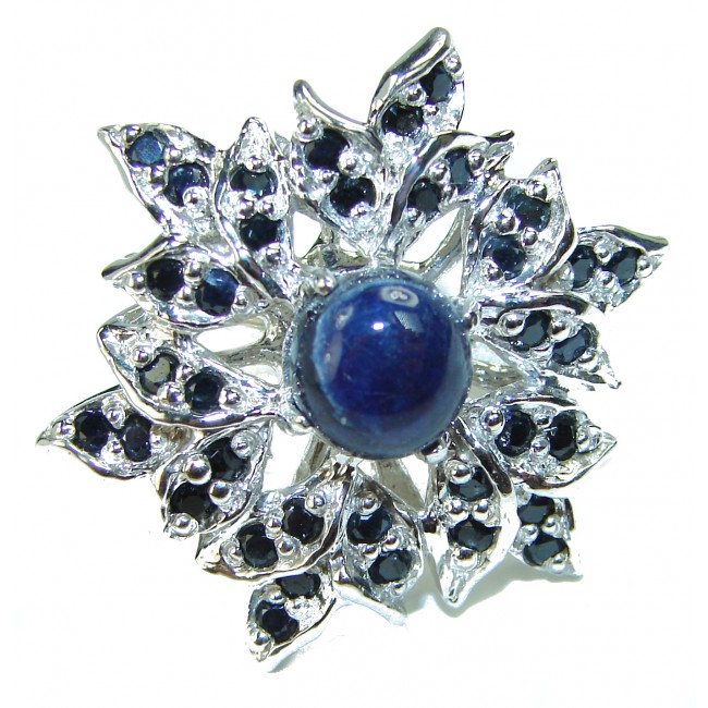 Blue Star genuine Sapphire .925 Sterling Silver Large handcrafted Ring size 7
