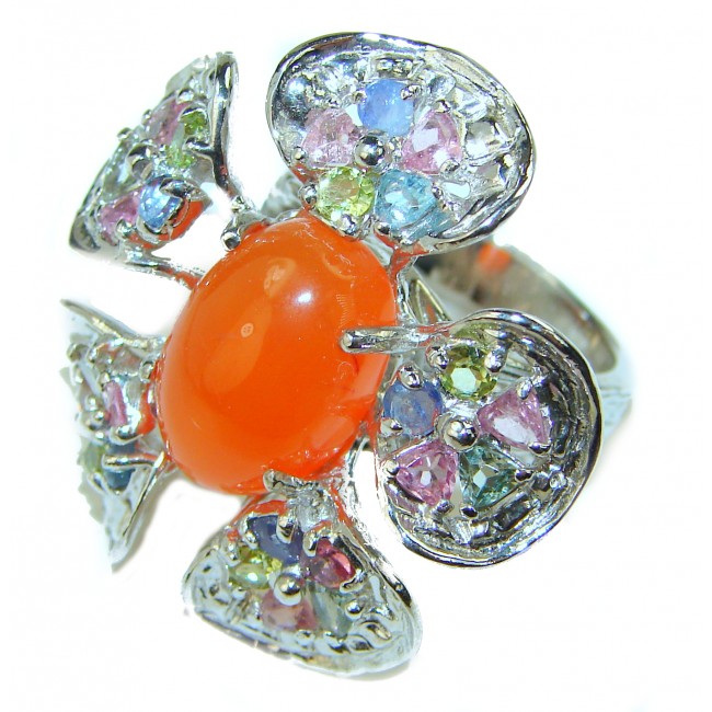 Orange Beauty Power Carnelian .925 Sterling Silver handmade Huge ring s. 8 1/4