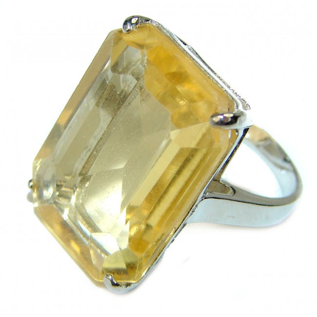 28.8 carat Genuine Lemon Quartz .925 Sterling Silver handcrafted ring size 7