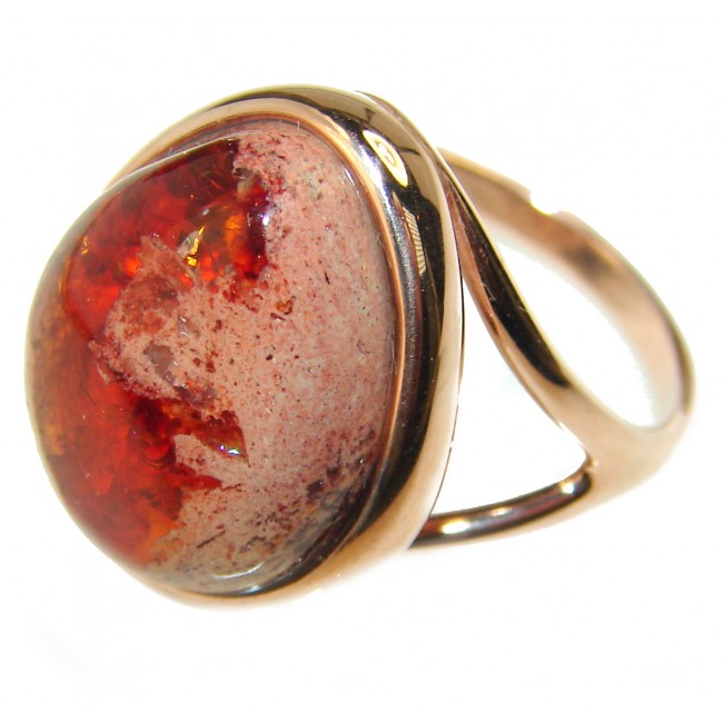 Bonfire Night best quality Mexican Opal 14K Gold over .925 Sterling Silver handmade ring 7 3/4