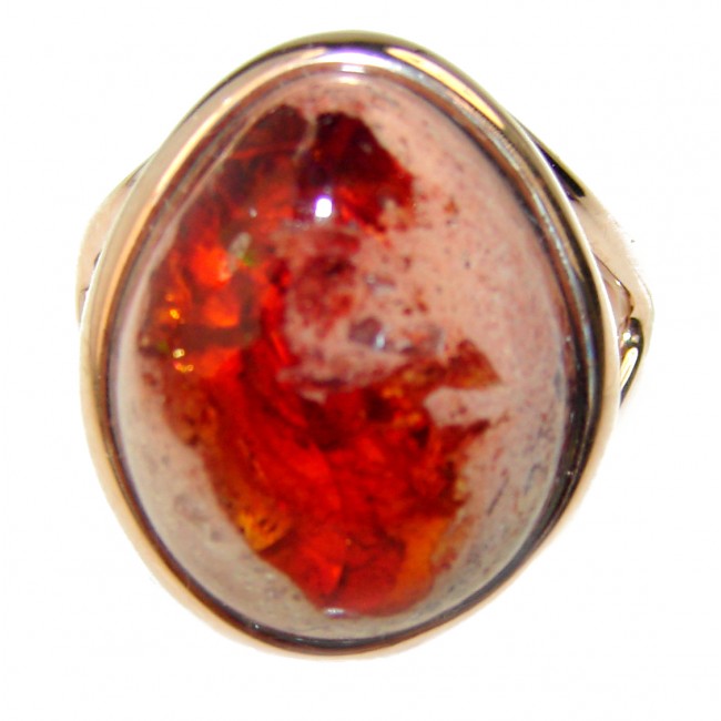 Bonfire Night best quality Mexican Opal 14K Gold over .925 Sterling Silver handmade ring 7 3/4
