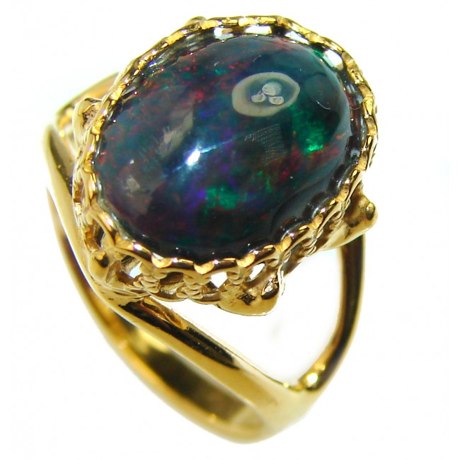A Cosmic Blast Genuine 8.5 carat Black Opal 18K Gold over .925 Sterling Silver handmade Ring size 6 1/4
