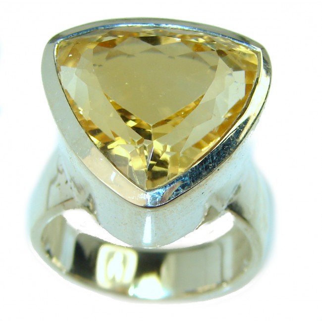 Yellow Blast trillion cut 23.5 carat Topaz .925 Silver handcrafted Cocktail Ring s. 6 3/4