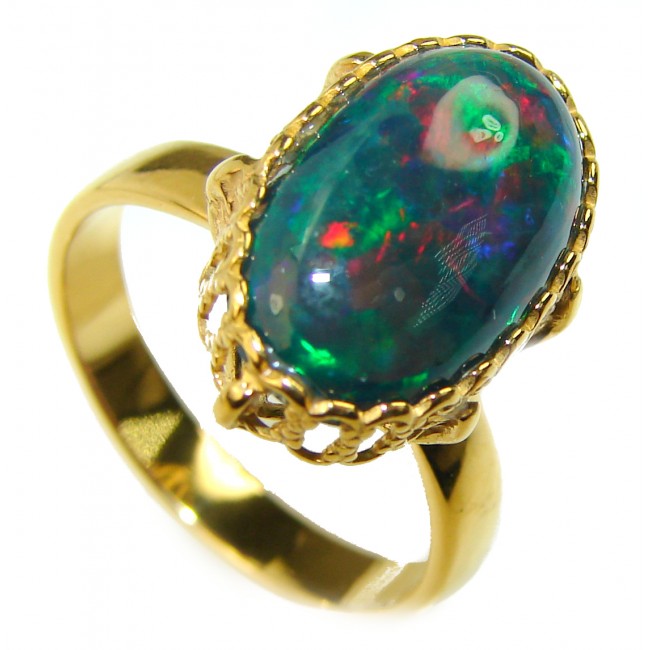 A Cosmic Power Genuine 9.5 carat Black Opal 18K Gold over .925 Sterling Silver handmade Ring size 8